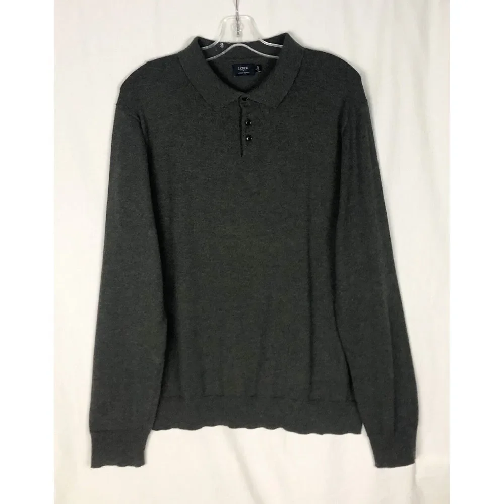 J. Crew Men's Size L Harbor Cotton Wool‎ Blend Knit Sweater  1/4 Neck Button Up